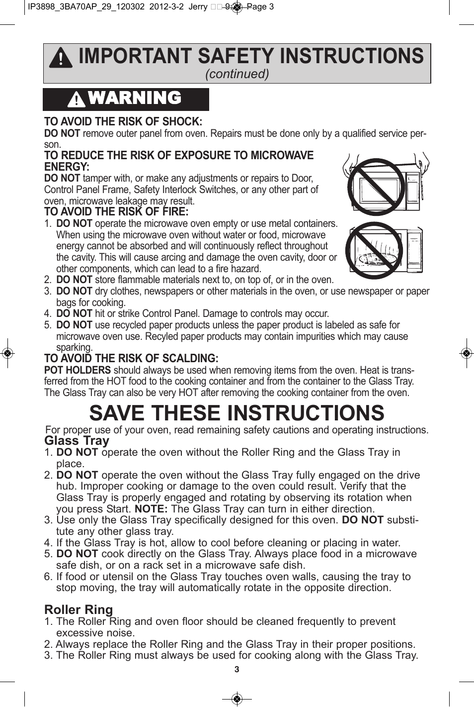 Save these instructions, Important safety instructions, Warning | Panasonic NN-SD372S User Manual | Page 5 / 60