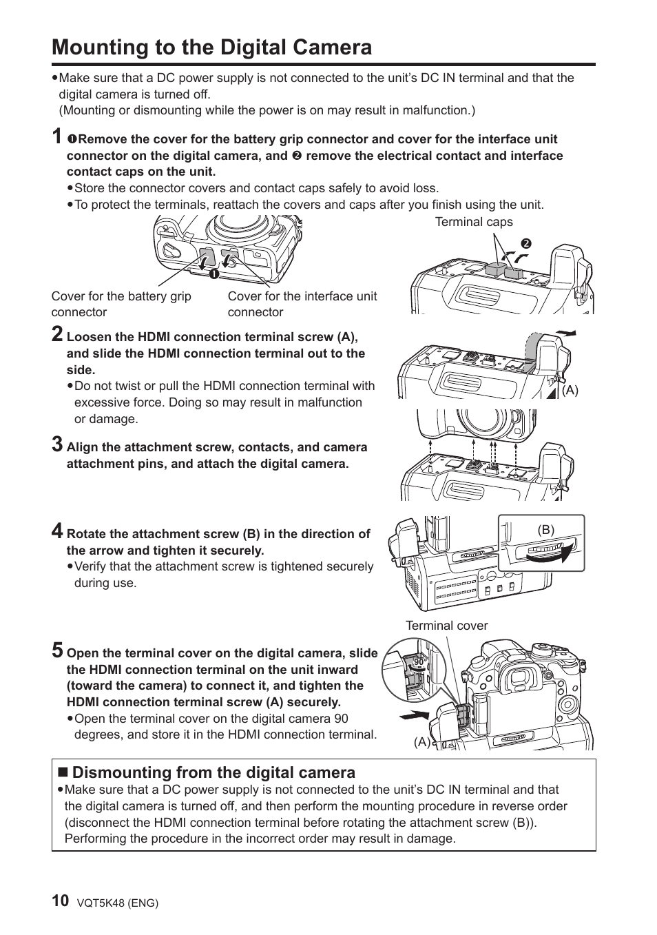 Mounting to the digital camera, Dismounting from the digital camera | Panasonic DMW-YAGH User Manual | Page 10 / 18