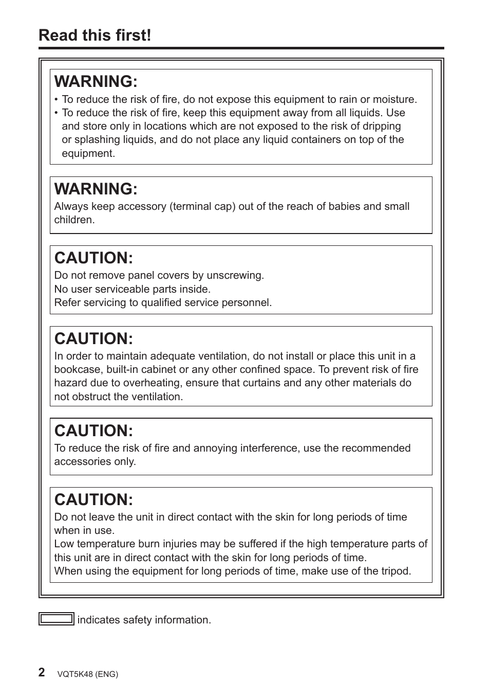 Read this first, Warning, Caution | Panasonic DMW-YAGH User Manual | Page 2 / 18