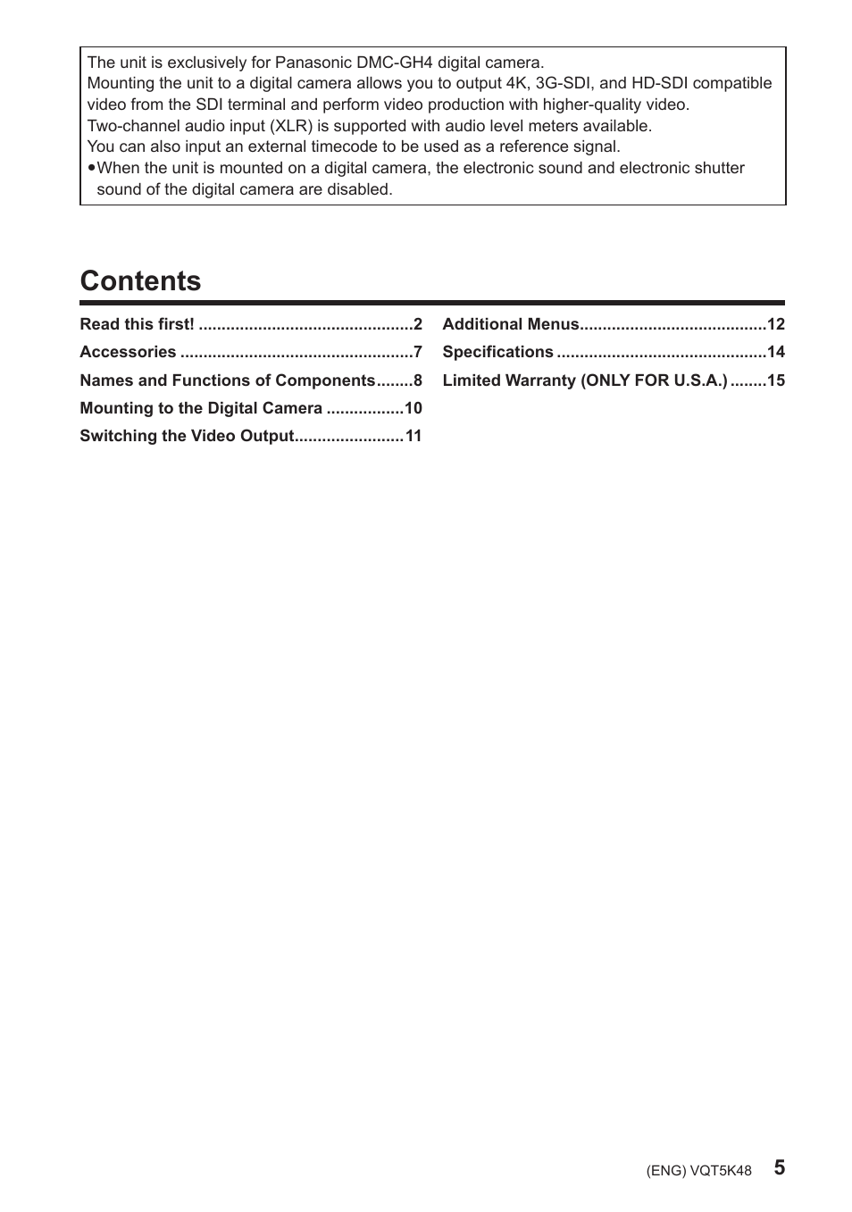 Panasonic DMW-YAGH User Manual | Page 5 / 18