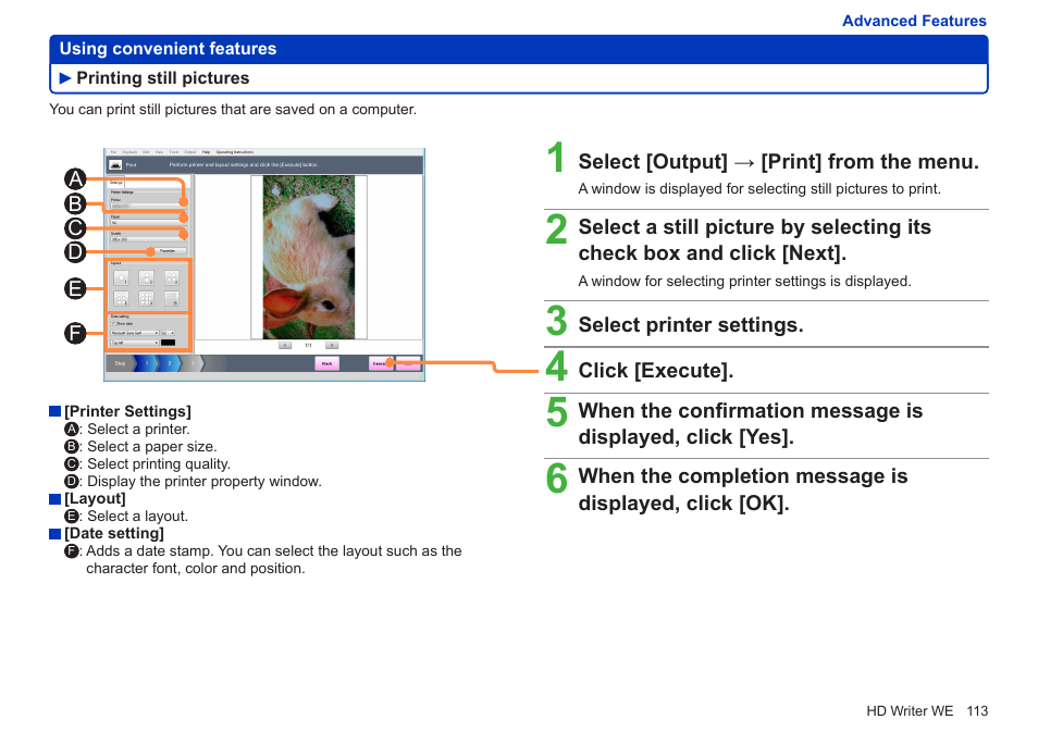 Printing still pictures | Panasonic HX-A100D User Manual | Page 113 / 128