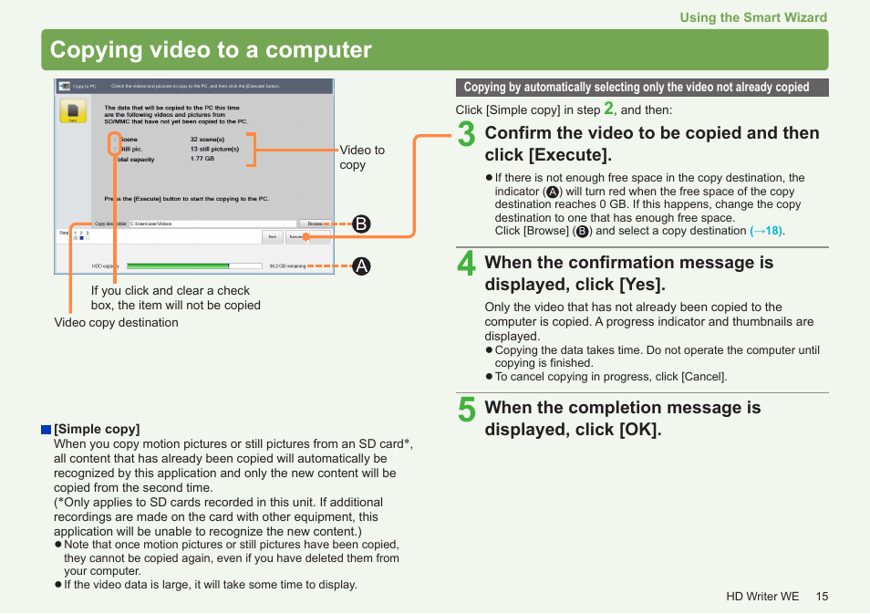 Copying video to a computer, Already copied | Panasonic HX-A100D User Manual | Page 15 / 128