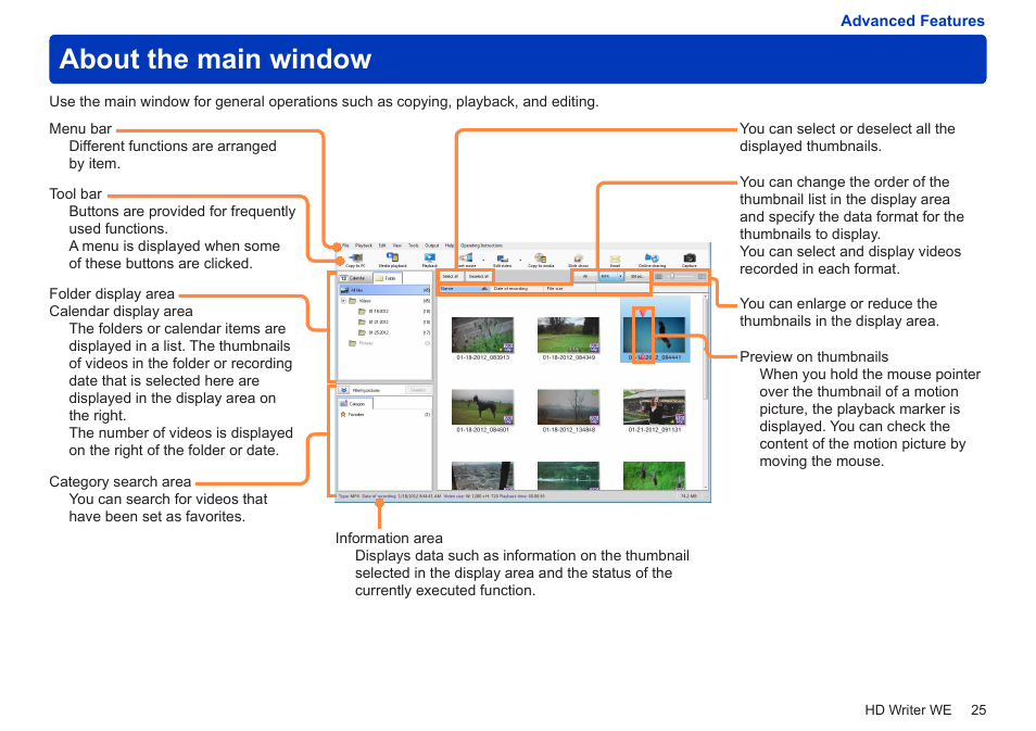 About the main window | Panasonic HX-A100D User Manual | Page 25 / 128