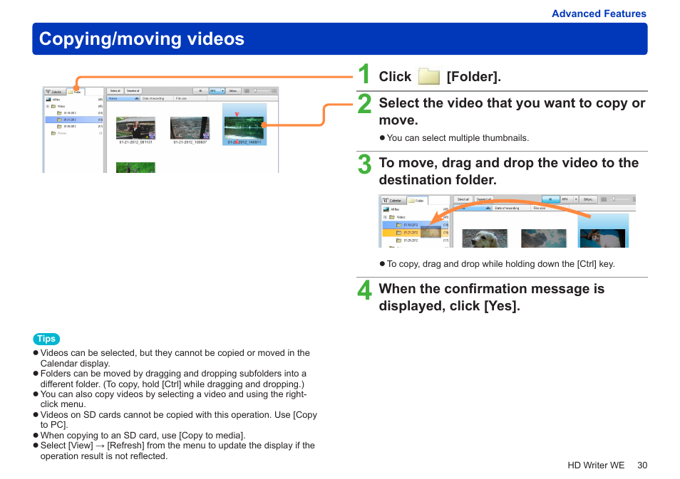 Copying/moving videos | Panasonic HX-A100D User Manual | Page 30 / 128