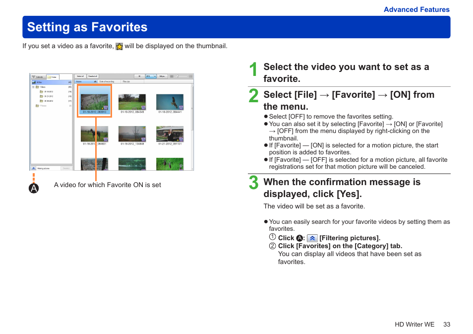 Setting as favorites | Panasonic HX-A100D User Manual | Page 33 / 128