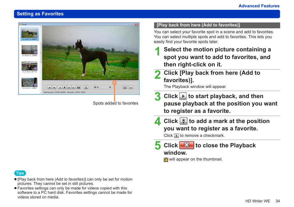 Play back from here (add to favorites) | Panasonic HX-A100D User Manual | Page 34 / 128