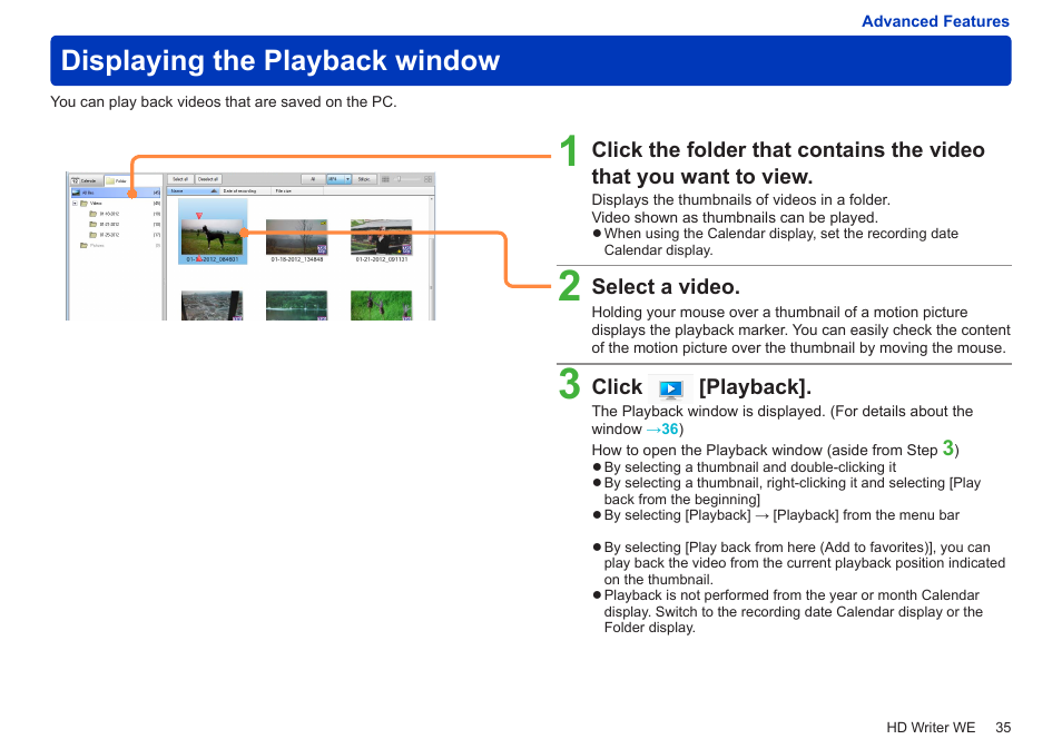 Displaying the playback window | Panasonic HX-A100D User Manual | Page 35 / 128