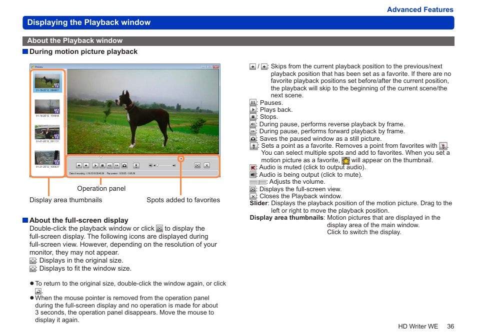 About the playback window | Panasonic HX-A100D User Manual | Page 36 / 128