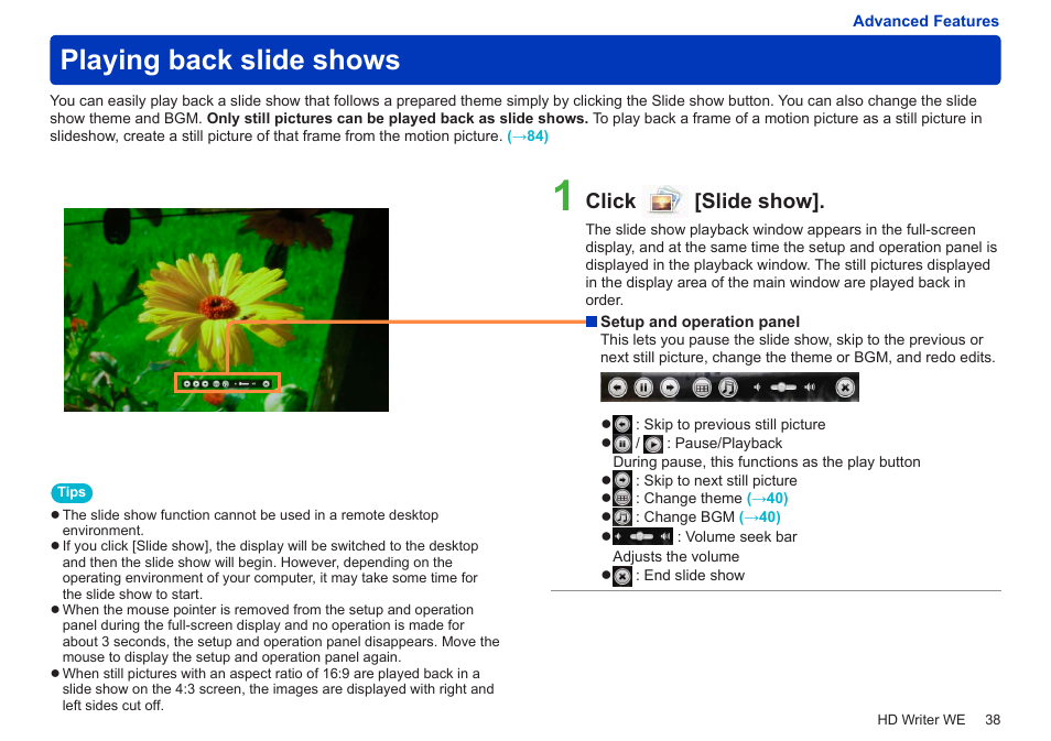 Playing back slide shows, Click [slide show | Panasonic HX-A100D User Manual | Page 38 / 128