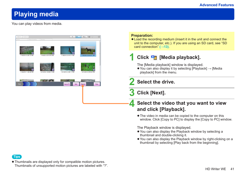 Playing media | Panasonic HX-A100D User Manual | Page 41 / 128