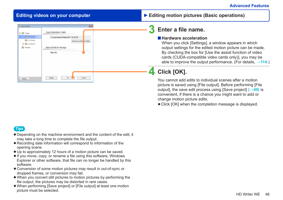 Enter a file name, Click [ok | Panasonic HX-A100D User Manual | Page 48 / 128