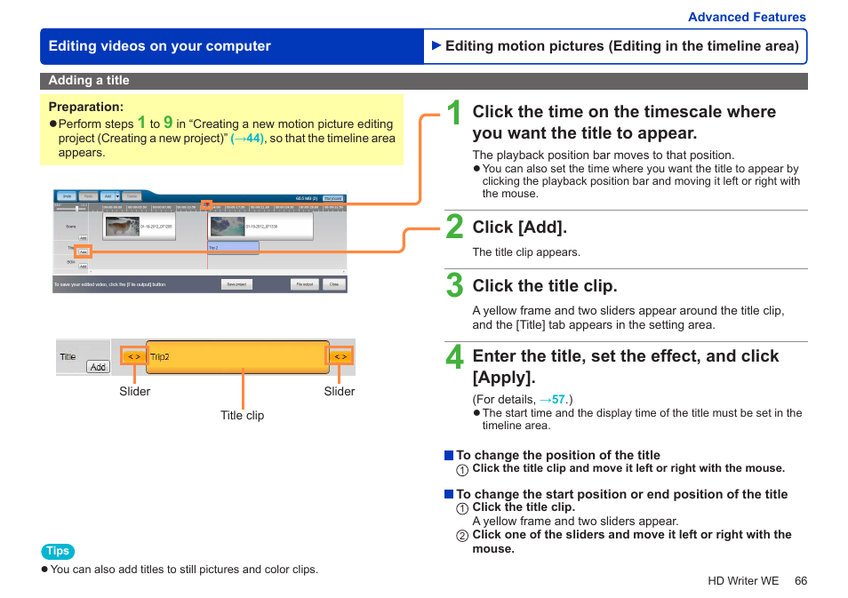 Adding a title | Panasonic HX-A100D User Manual | Page 66 / 128