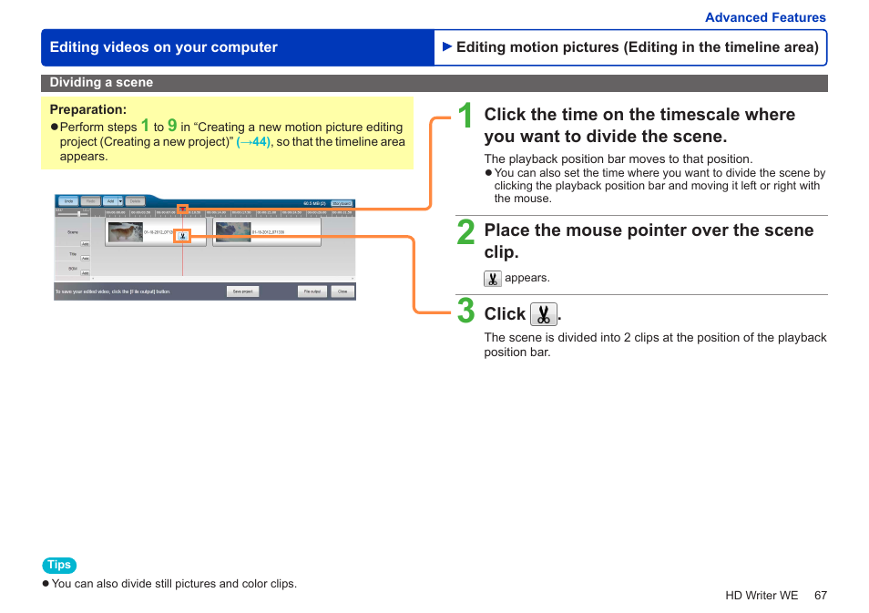 Dividing a scene | Panasonic HX-A100D User Manual | Page 67 / 128