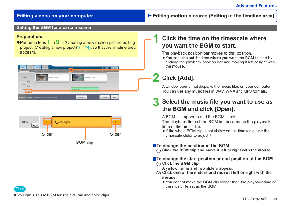 Setting the bgm for a certain scene, Click [add | Panasonic HX-A100D User Manual | Page 68 / 128