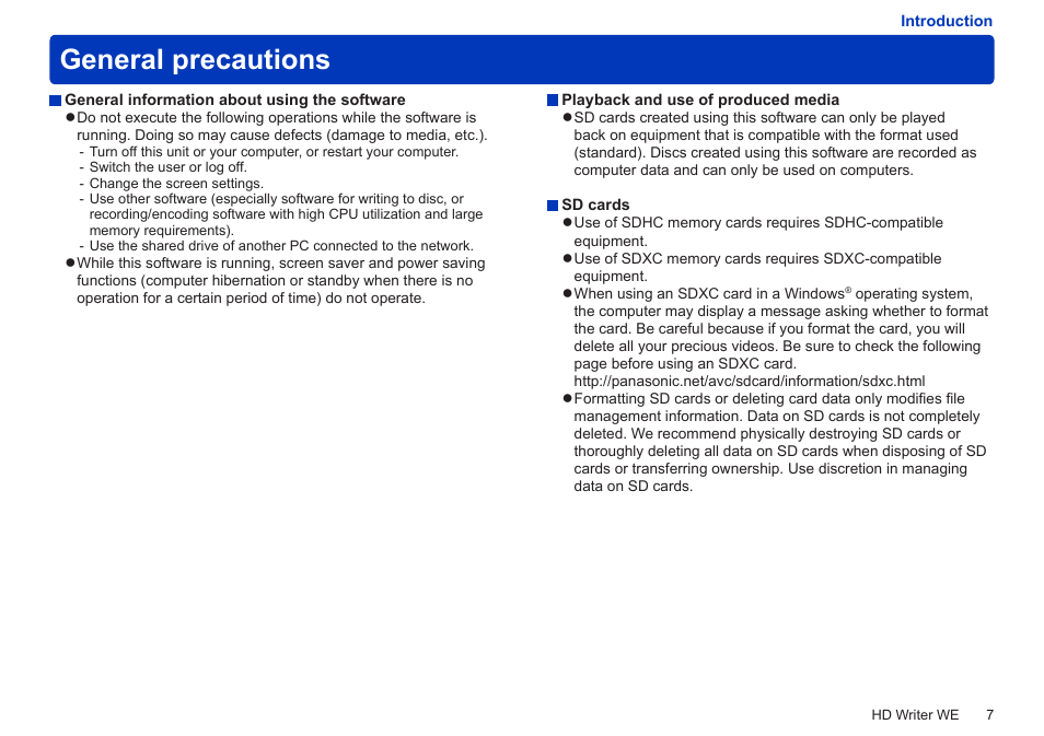 General precautions | Panasonic HX-A100D User Manual | Page 7 / 128