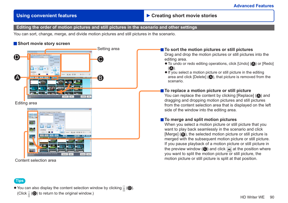 The scenario and other settings, Da b c | Panasonic HX-A100D User Manual | Page 90 / 128