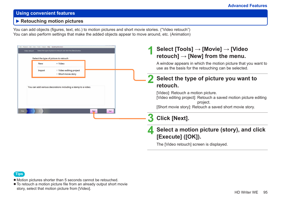 Retouching motion pictures | Panasonic HX-A100D User Manual | Page 95 / 128