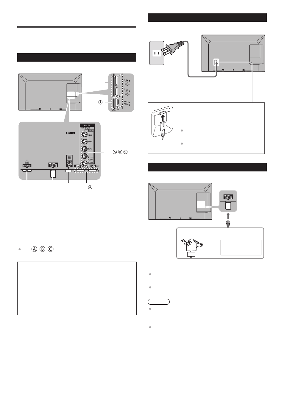 Connections, Power cord connection, Antenna connection | Connection panels | Panasonic TC-55AS680U User Manual | Page 11 / 28