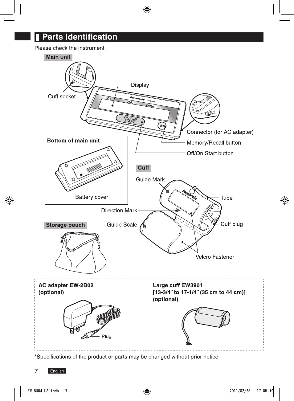 I parts identification | Panasonic EW-BU04W User Manual | Page 8 / 23