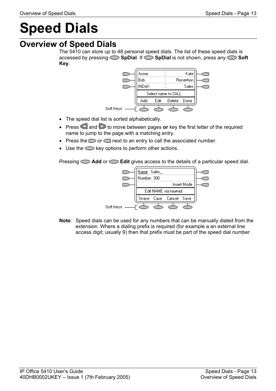 Speed dials, Overview of speed dials | Avaya OFFICE 5410 User Manual | Page 13 / 59