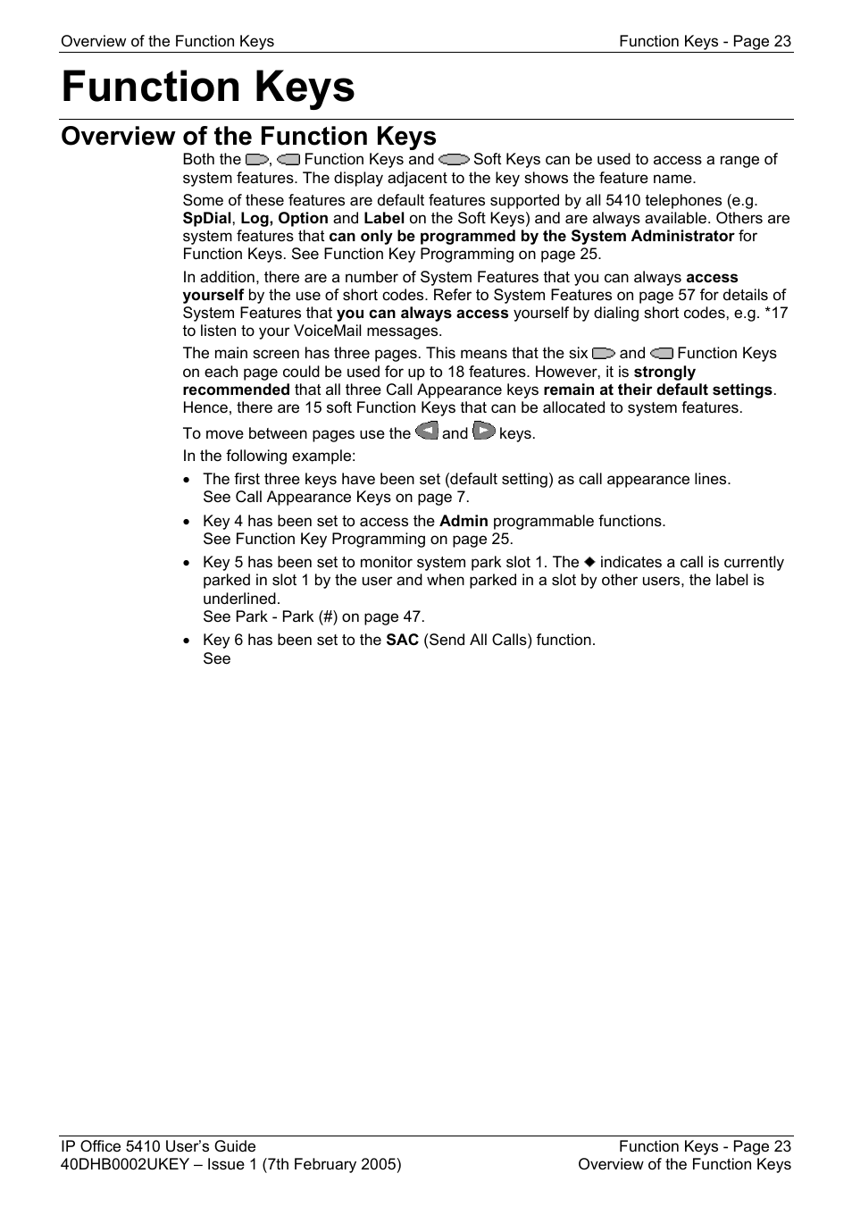 Function keys, Overview of the function keys, Error! reference source not found | Error! bookmark not defined | Avaya OFFICE 5410 User Manual | Page 23 / 59