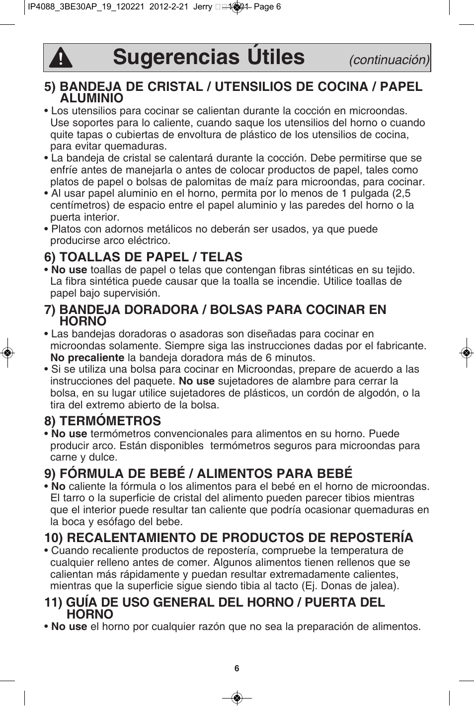 Sugerencias útiles | Panasonic NN-SD962S User Manual | Page 38 / 60