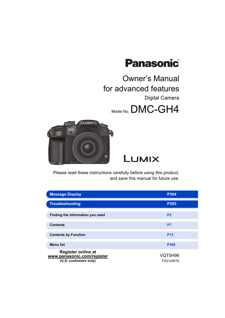 Panasonic DMC-GH4KBODY User Manual | 420 pages