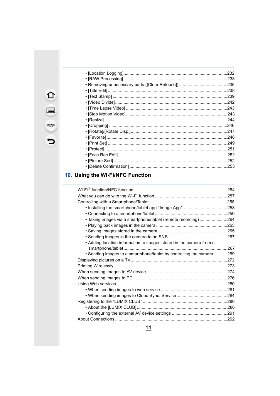 Using the wi-fi/nfc function | Panasonic DMC-GH4KBODY User Manual | Page 11 / 420