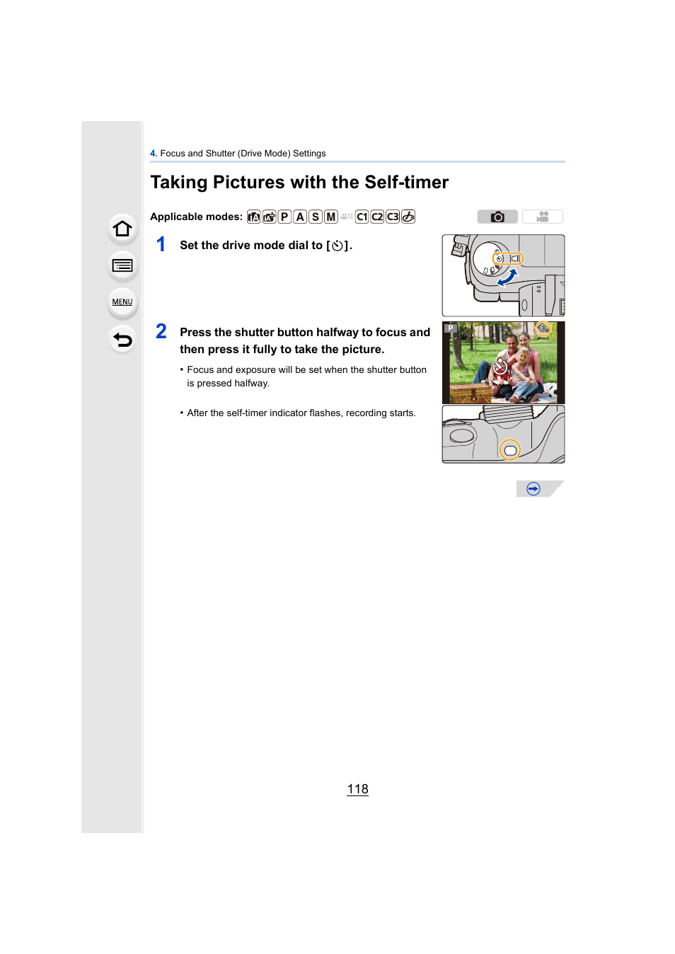 Taking pictures with the self-timer, P118, P118) | Imer | Panasonic DMC-GH4KBODY User Manual | Page 118 / 420