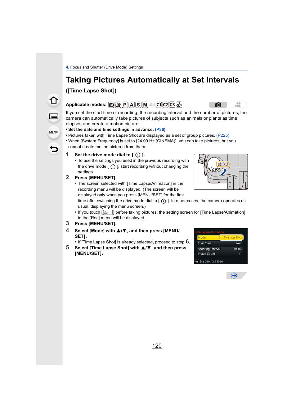 P120, Taking pictures automatically at set intervals | Panasonic DMC-GH4KBODY User Manual | Page 120 / 420