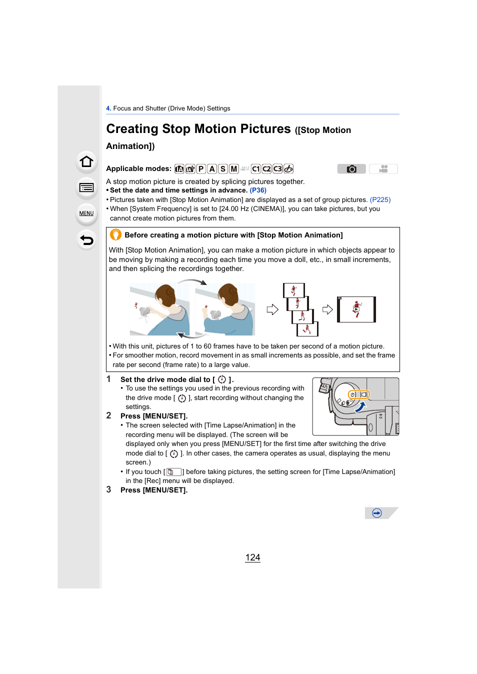 P124, Creating stop motion pictures | Panasonic DMC-GH4KBODY User Manual | Page 124 / 420