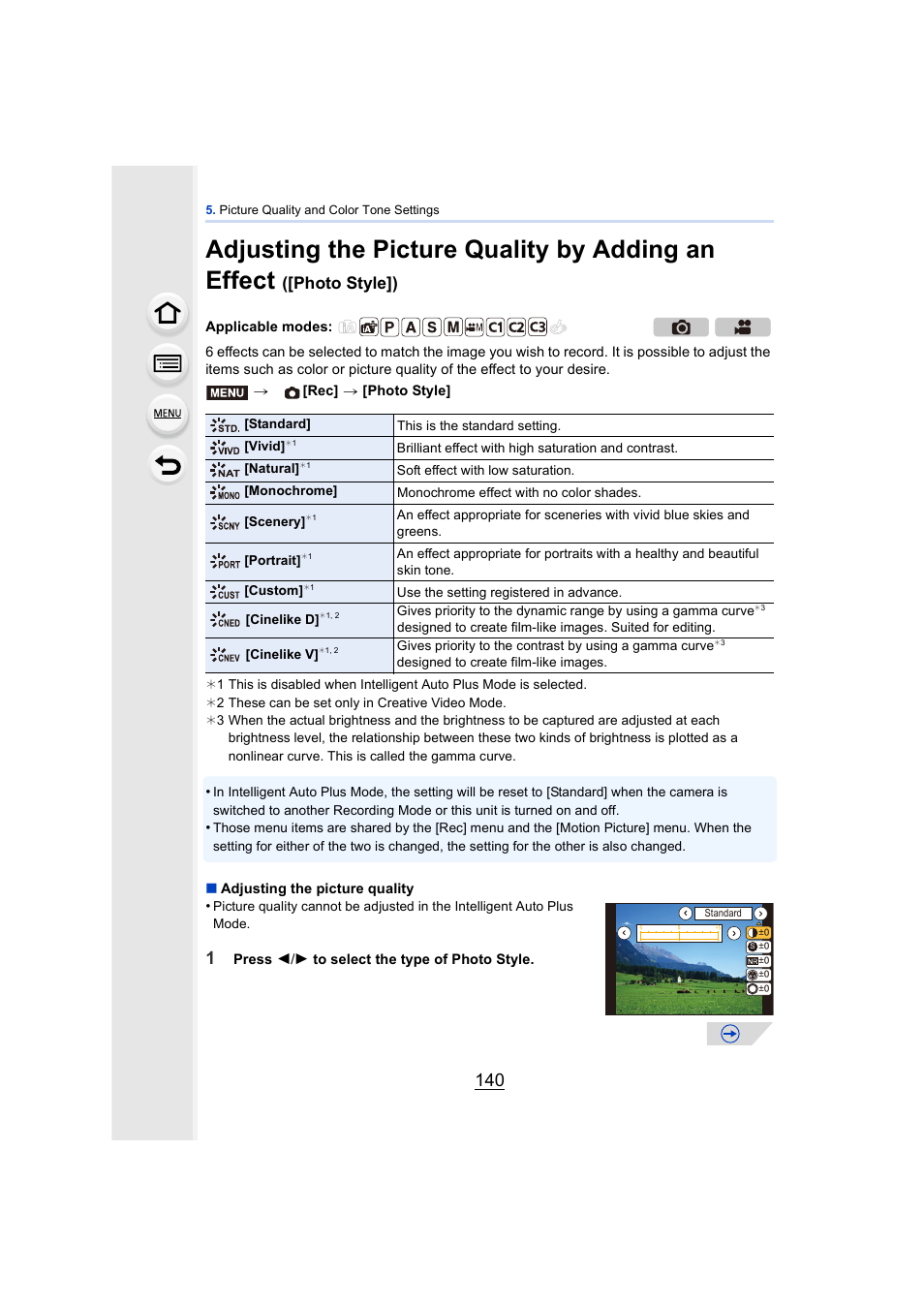 P140, Adjusting the picture quality by adding an effect, Photo style]) | Panasonic DMC-GH4KBODY User Manual | Page 140 / 420