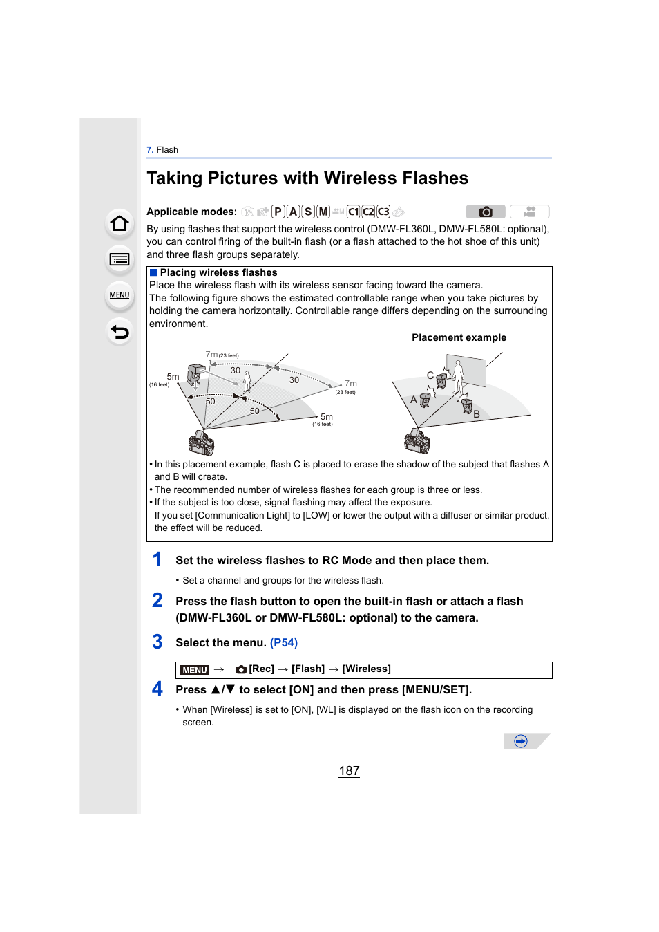 Taking pictures with wireless flashes, P187, P187) | Panasonic DMC-GH4KBODY User Manual | Page 187 / 420