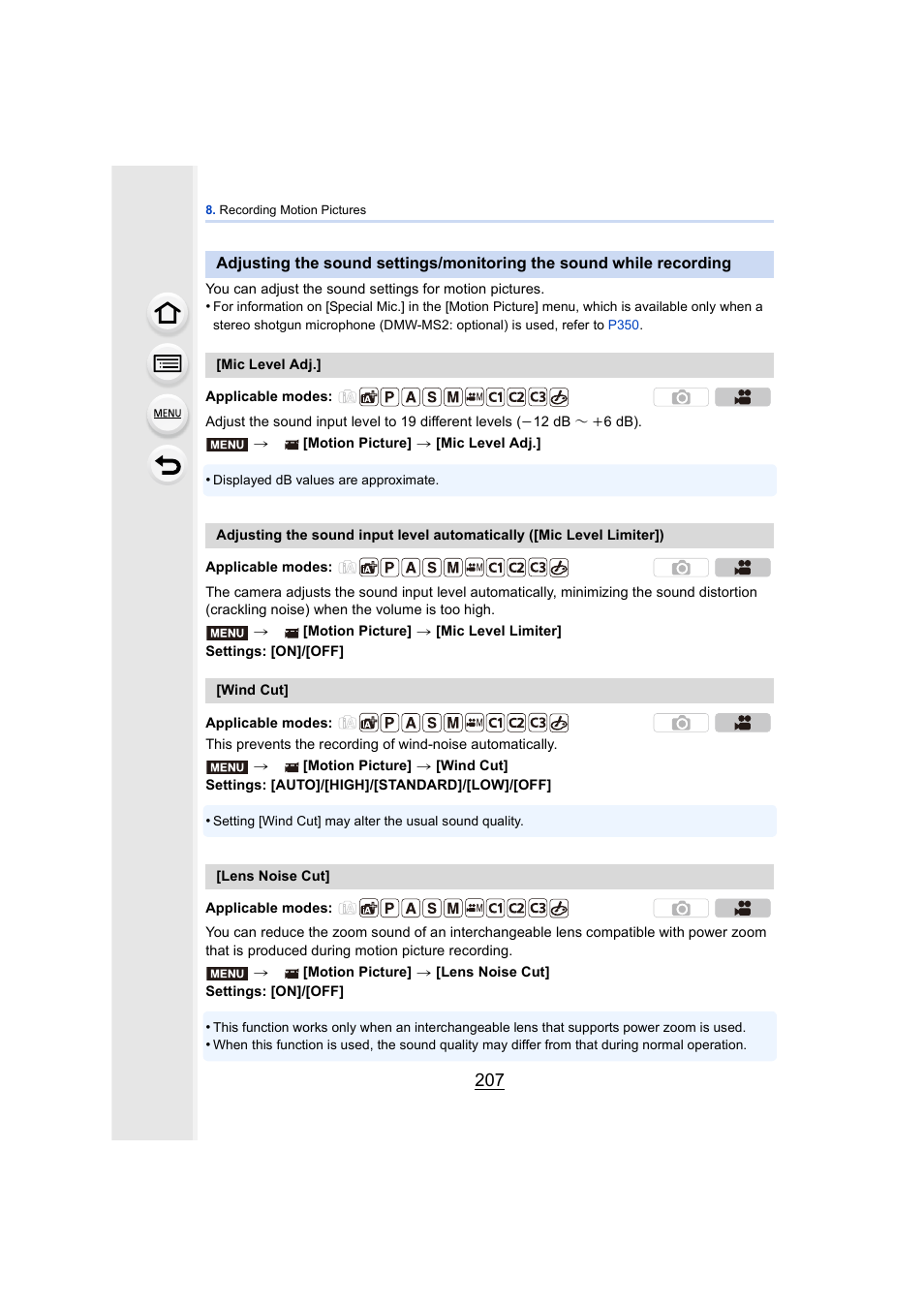 P207, P207) | Panasonic DMC-GH4KBODY User Manual | Page 207 / 420