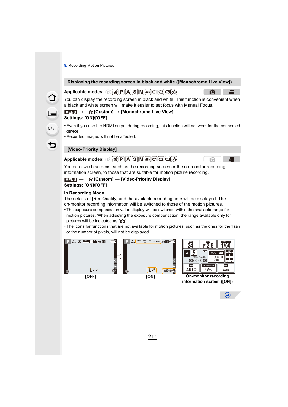 P211, Auto | Panasonic DMC-GH4KBODY User Manual | Page 211 / 420