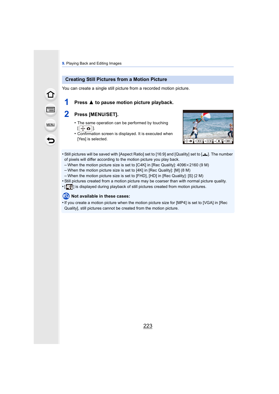 Creating still pictures from a motion picture | Panasonic DMC-GH4KBODY User Manual | Page 223 / 420