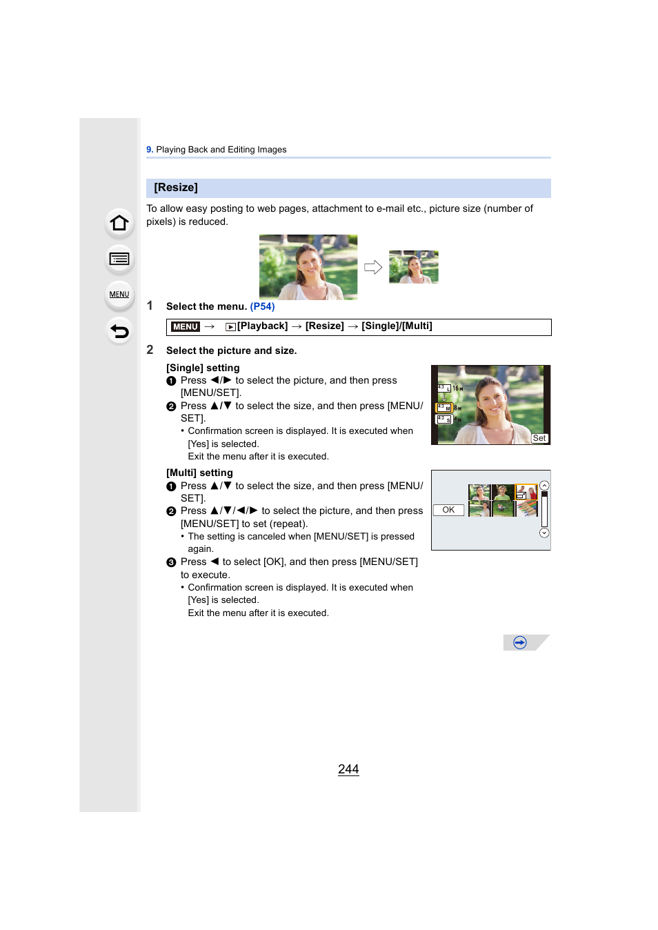 Resize, P244 | Panasonic DMC-GH4KBODY User Manual | Page 244 / 420
