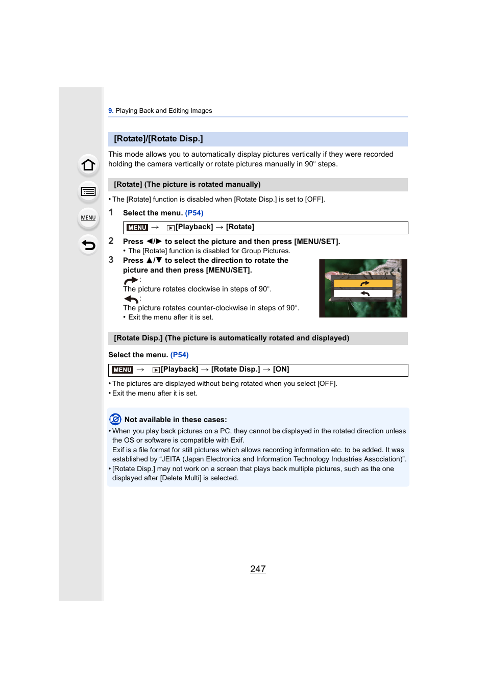 Rotate]/[rotate disp, P247 | Panasonic DMC-GH4KBODY User Manual | Page 247 / 420