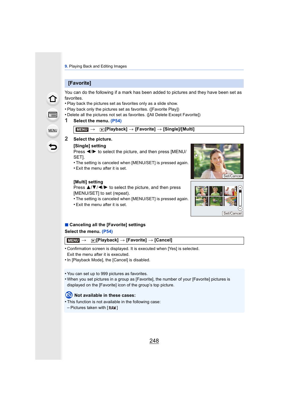 Favorite, P248 | Panasonic DMC-GH4KBODY User Manual | Page 248 / 420
