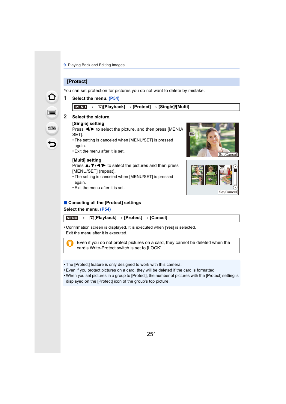 Protect, P251 | Panasonic DMC-GH4KBODY User Manual | Page 251 / 420