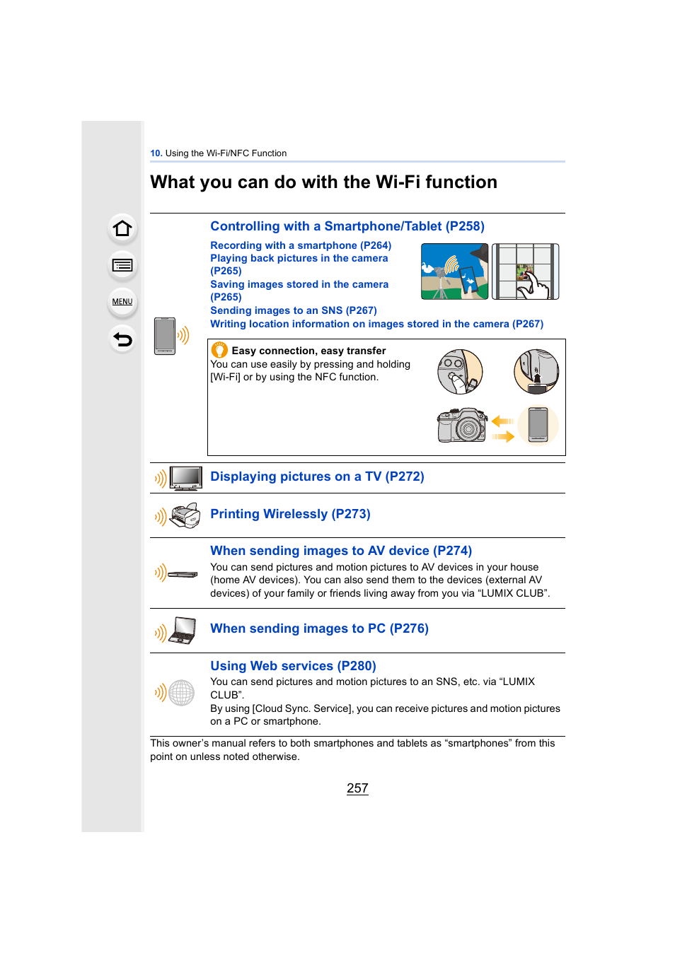 What you can do with the wi-fi function, P257 | Panasonic DMC-GH4KBODY User Manual | Page 257 / 420