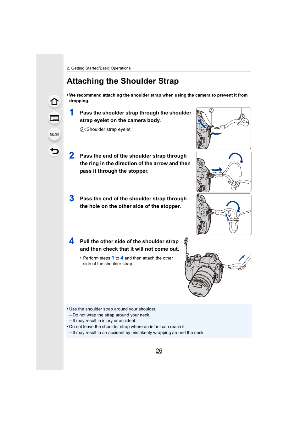 Attaching the shoulder strap, P26) | Panasonic DMC-GH4KBODY User Manual | Page 26 / 420
