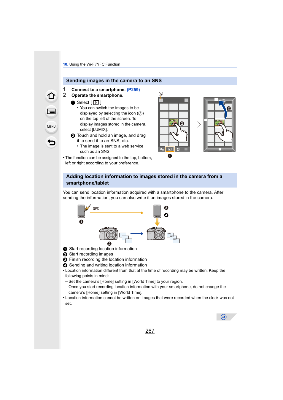 Sending images in the camera to an sns, Smartphone/tablet, P267 | P267), Camera (p267) | Panasonic DMC-GH4KBODY User Manual | Page 267 / 420