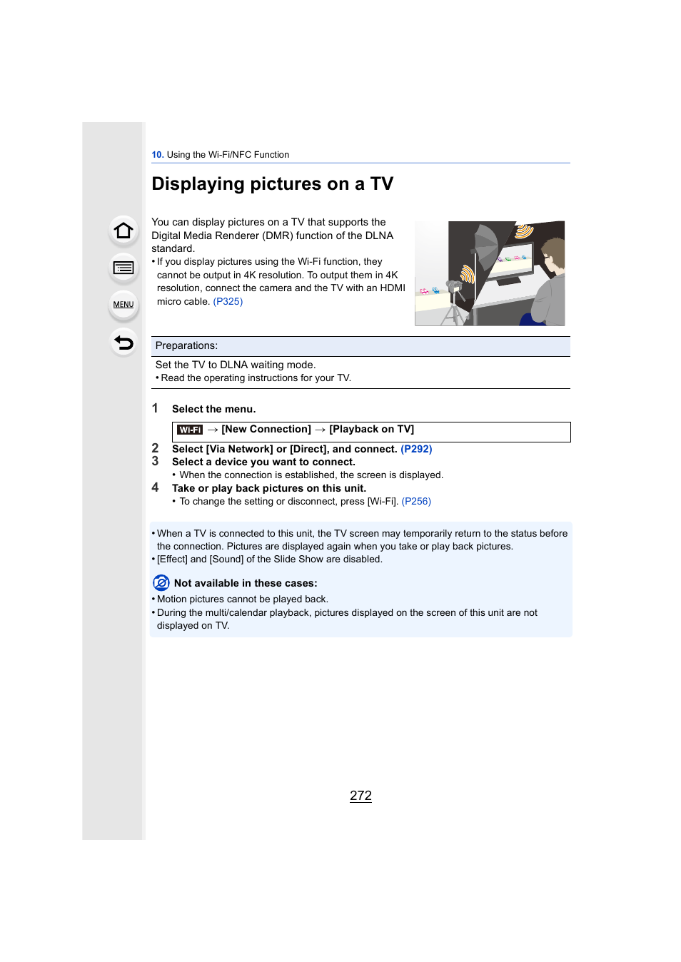 Displaying pictures on a tv, P272, Displaying pictures on a tv (p272) | Panasonic DMC-GH4KBODY User Manual | Page 272 / 420