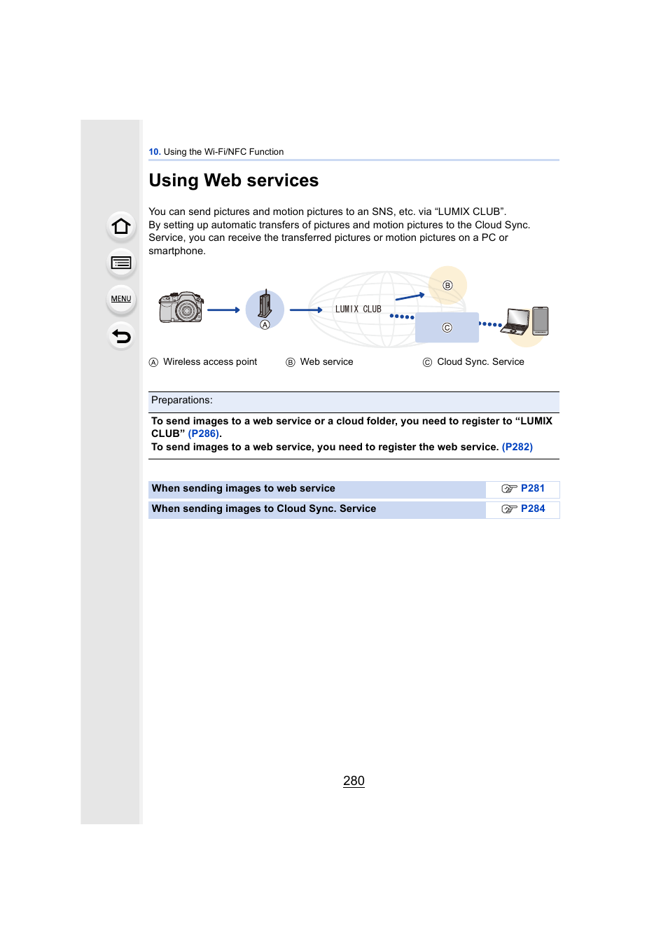 Using web services, Using web services (p280) | Panasonic DMC-GH4KBODY User Manual | Page 280 / 420