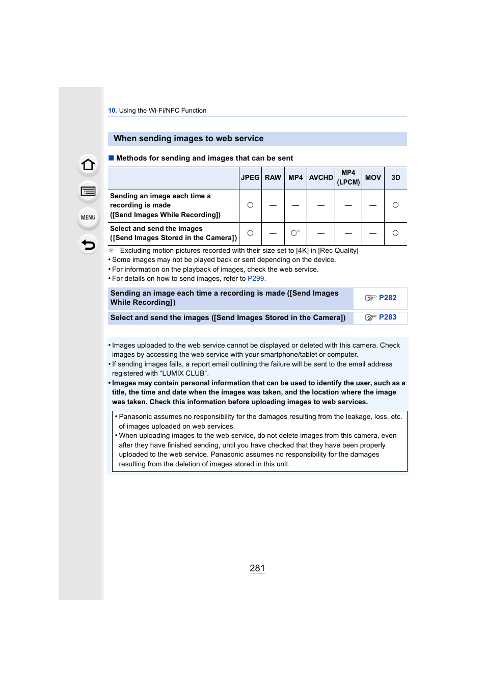 When sending images to web service, P281 | Panasonic DMC-GH4KBODY User Manual | Page 281 / 420