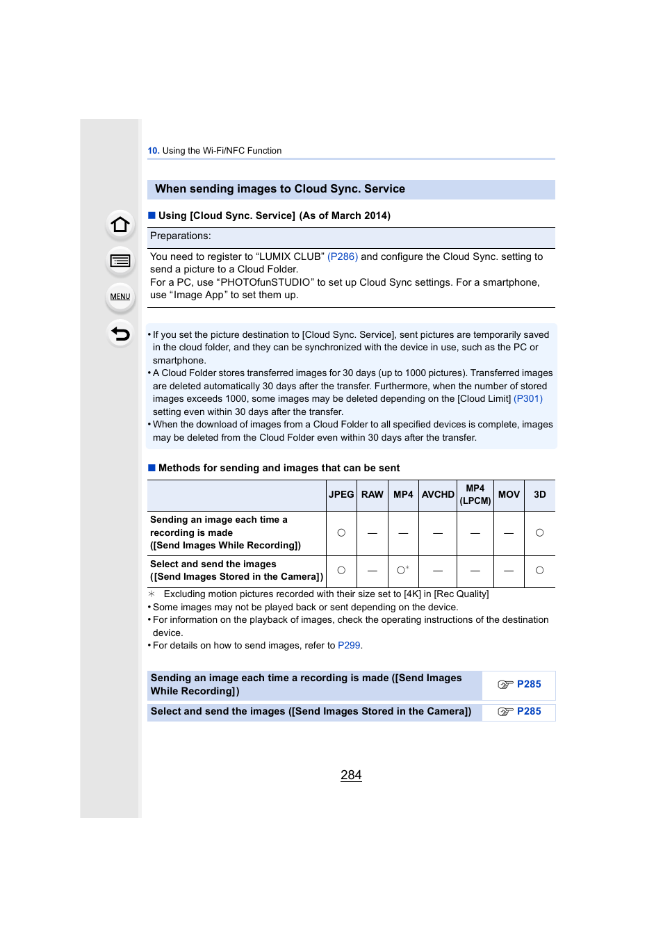 When sending images to cloud sync. service, P284 | Panasonic DMC-GH4KBODY User Manual | Page 284 / 420
