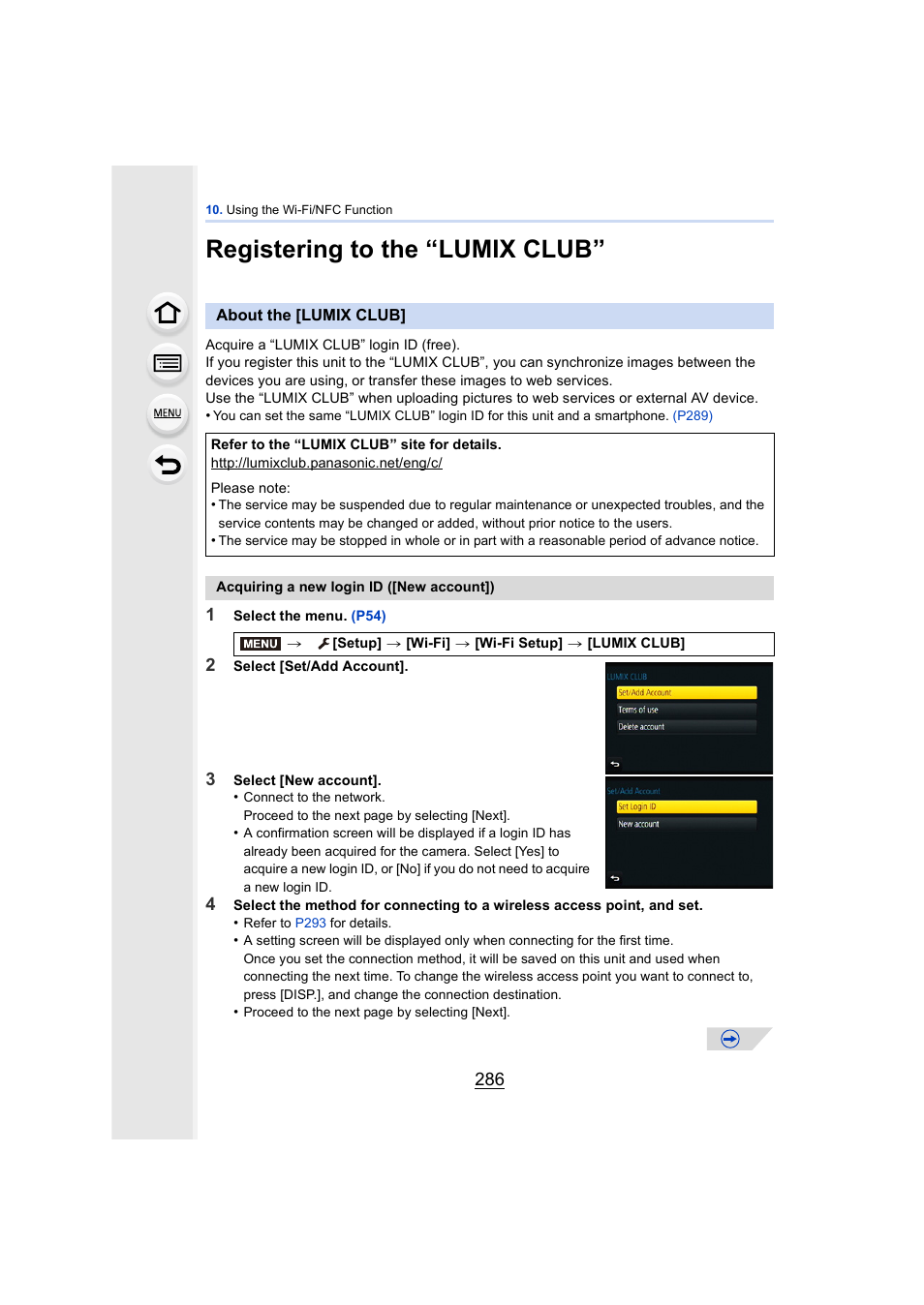 Registering to the “lumix club, About the [lumix club, P286) | Panasonic DMC-GH4KBODY User Manual | Page 286 / 420