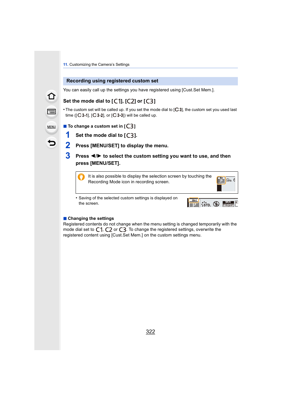 Recording using registered custom set | Panasonic DMC-GH4KBODY User Manual | Page 322 / 420
