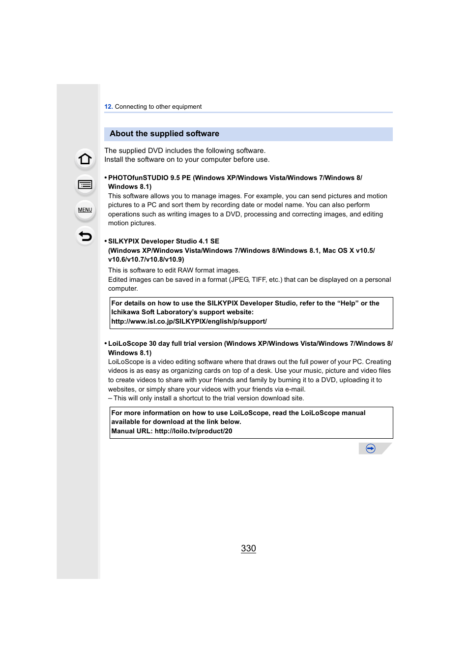 About the supplied software, P330, P330) | Panasonic DMC-GH4KBODY User Manual | Page 330 / 420